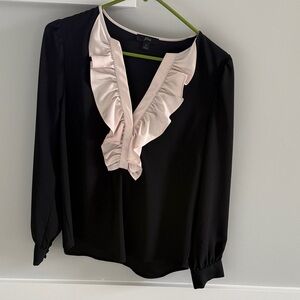 J. Crew Black Blouse with Soft Pink Ruffle